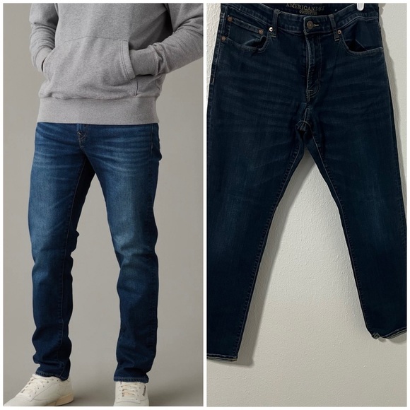 American Eagle Mens Jeans Dark Wash 34x32 Slim Straight Extreme Flex EUC Preppy - Picture 1 of 12